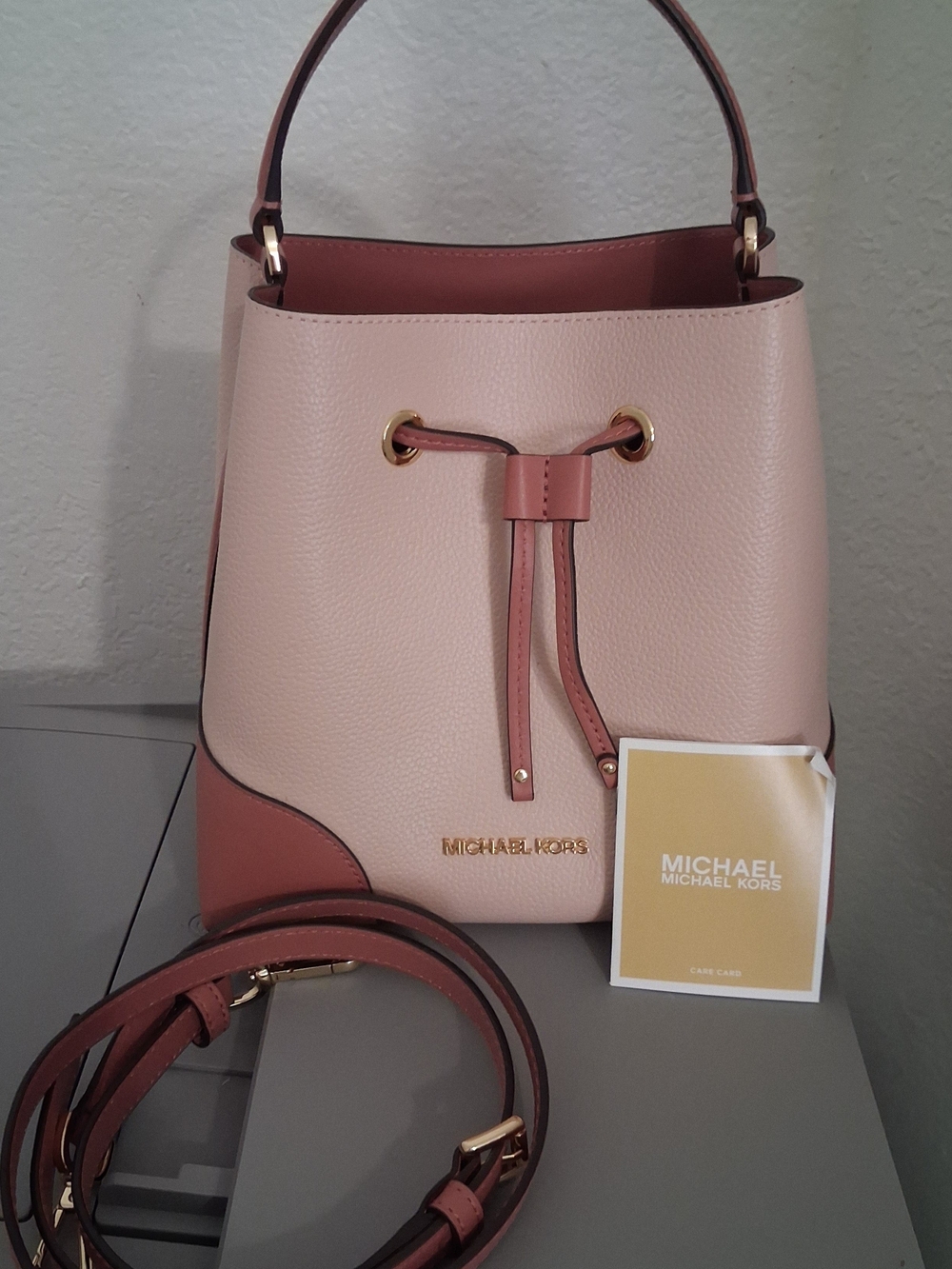 Michael Kors Two-Tone Pink Pebbled Leather Bucket Bag